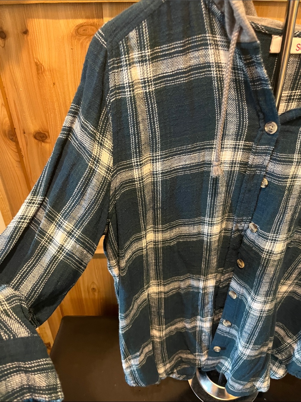 SO Turquoise Plaid Button-Down Hooded Shirt - Picture 5 of 10